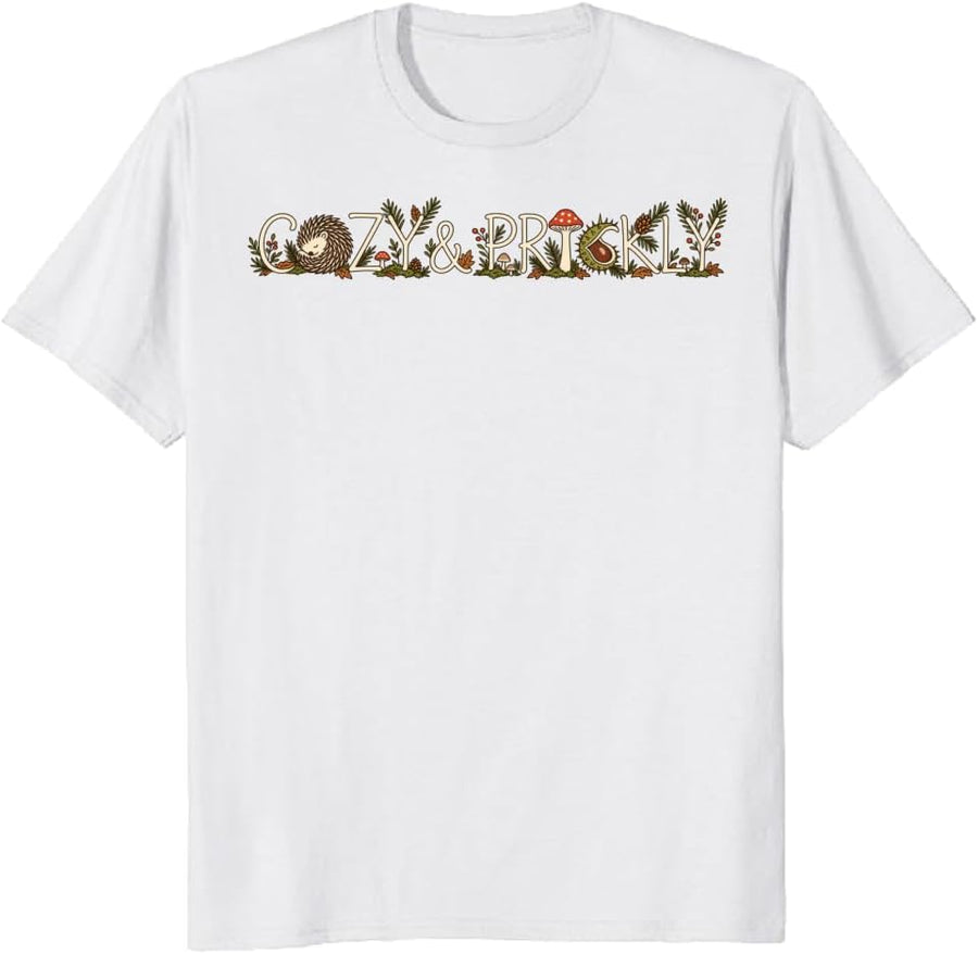 Hedgehog Botanical T-Shirt Mushroom Woodland Nature Tee - S3