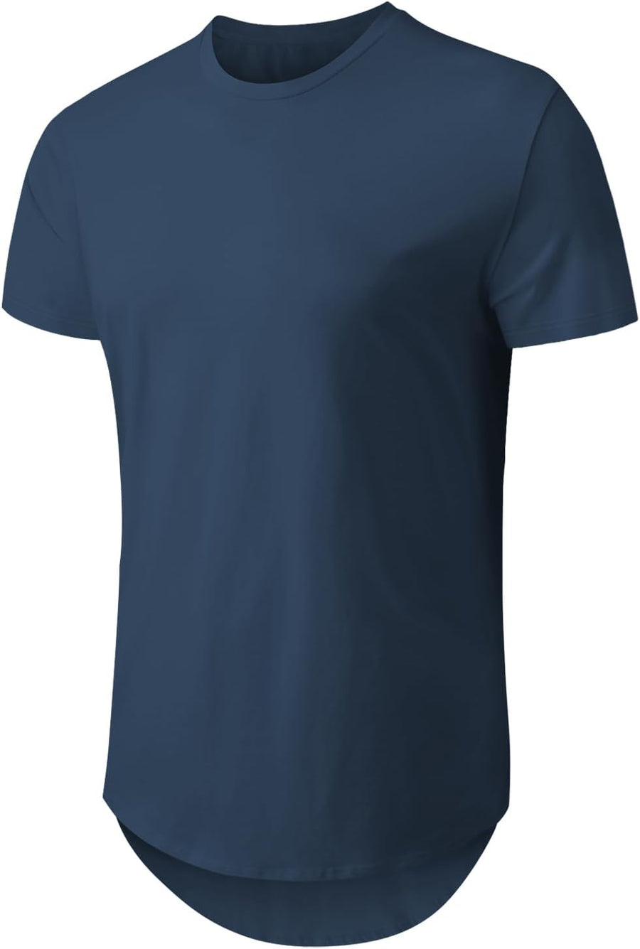 KESIHAN Men's Hip Hop Wave Round Hem T-Shirt Cotton Casual Fashion Top - B14 D-blue