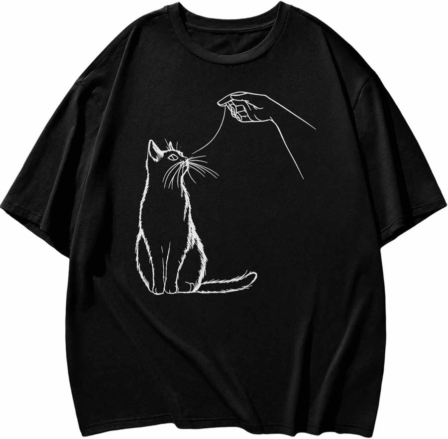 Funny Slogan Text Women's T-Shirts Graphic Tees Cartoon Women's Tops Crew Neck Short Sleeve Shirts for Women - Black White