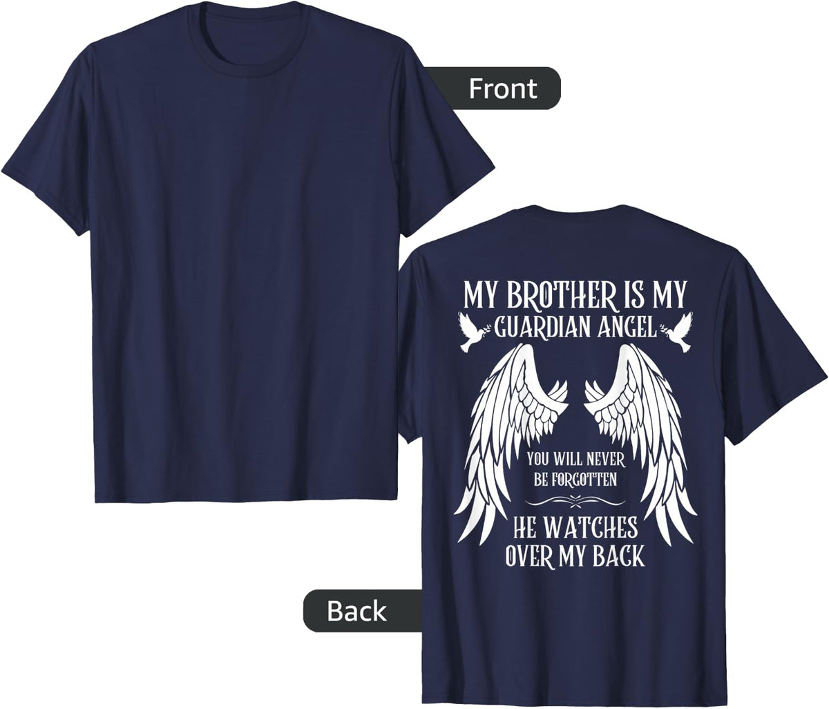 My Brother is My Guardian Angel in Heaven Memory Memorial T-Shirt - Navy Blue