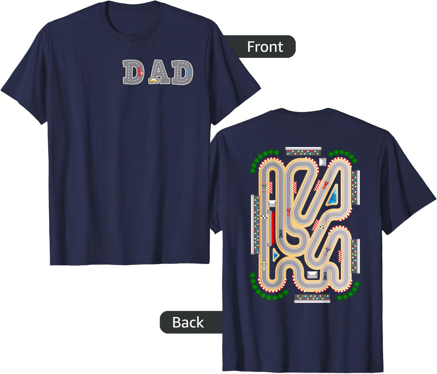 Cool Playmat Car Race Track On Back DAD Toddler (Two Side) T-Shirt - Navy Blue