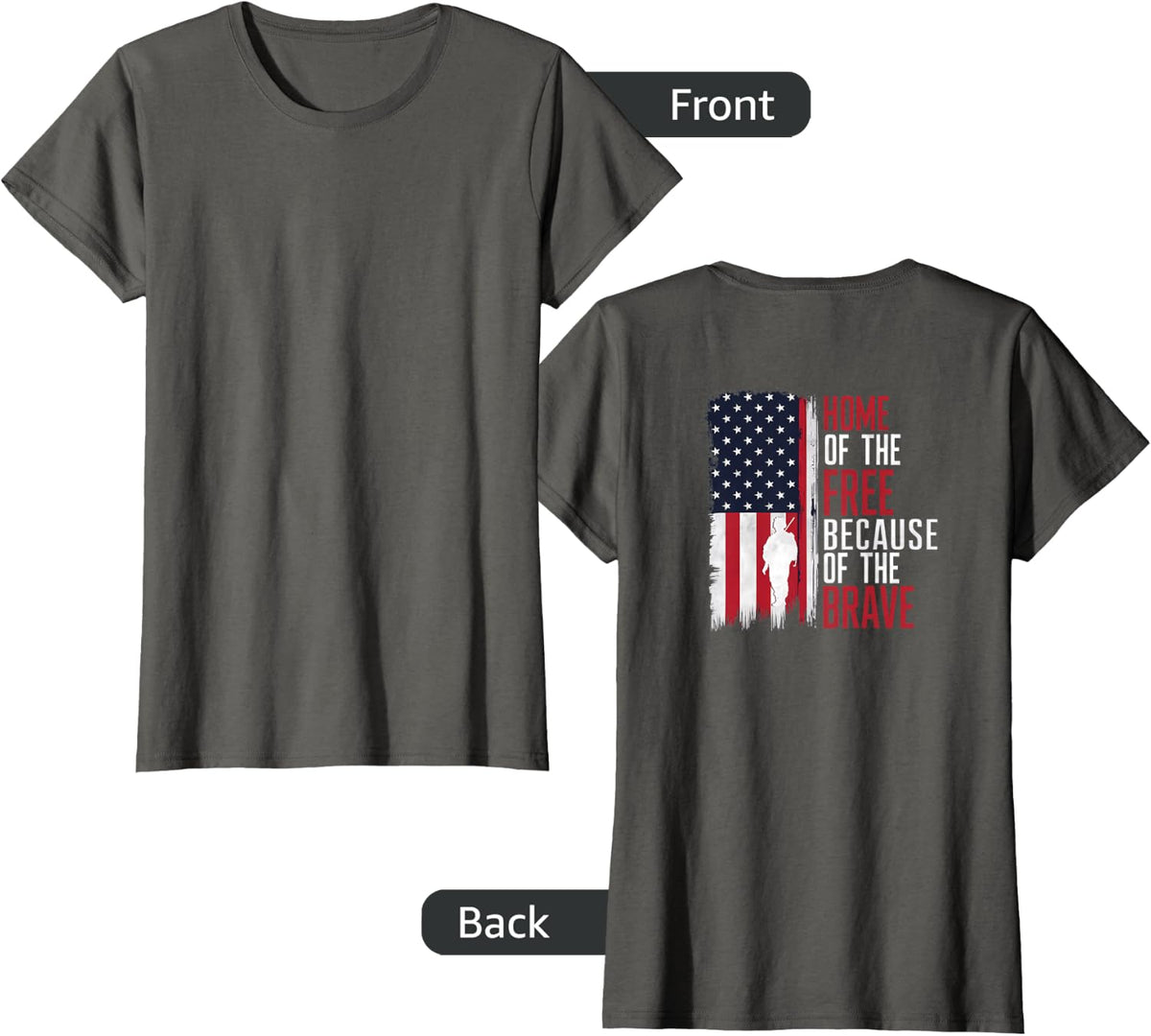 Home Of The Free Because Of The Brave Veterans Print On Back T-Shirt - Asphalt Grey