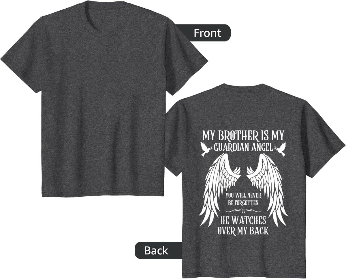 My Brother is My Guardian Angel in Heaven Memory Memorial T-Shirt - Dark Heather Grey
