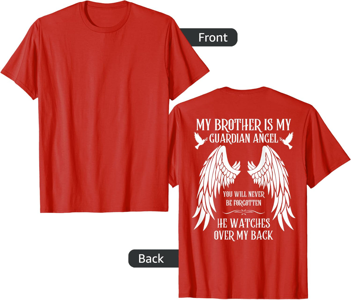 My Brother is My Guardian Angel in Heaven Memory Memorial T-Shirt - Red