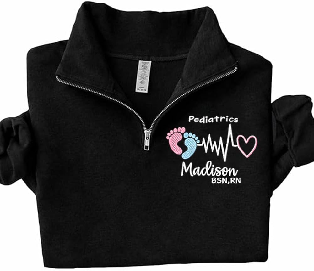 LOVELYPOD Personalized Embroidered Nurse Quater Zip Sweatshirt, Custom Medical Jacket Gift for Nurse, Doctor Graduation - A2