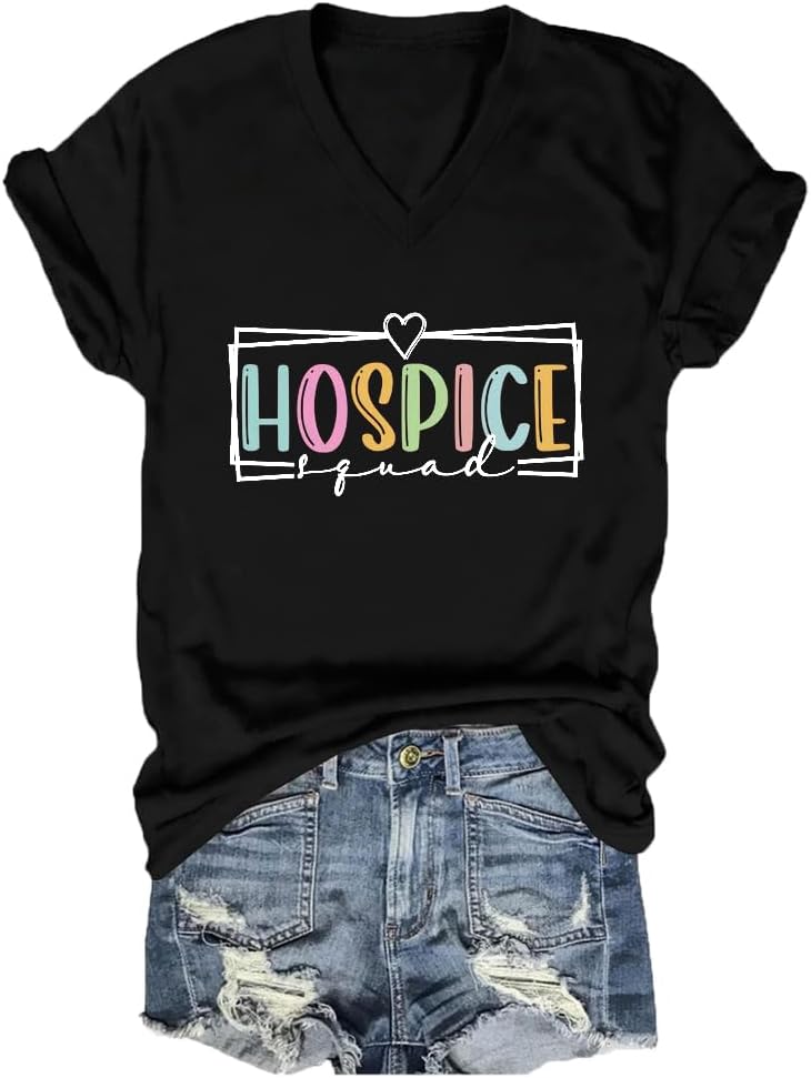 Hospice Squad Shirt Womens Casual Graphic Comfy T-Shirt Hospice Nurse Summer T-Shirts Hospice Rn Shirts Nurse Tops - Black