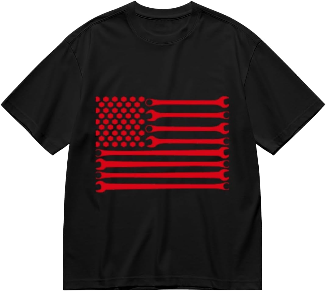 Men's T Shirt,Materials Engineer DadAdult Cotton T Shirts top Short Sleeved Tee - Mechanic Diy Wrench American Flag
