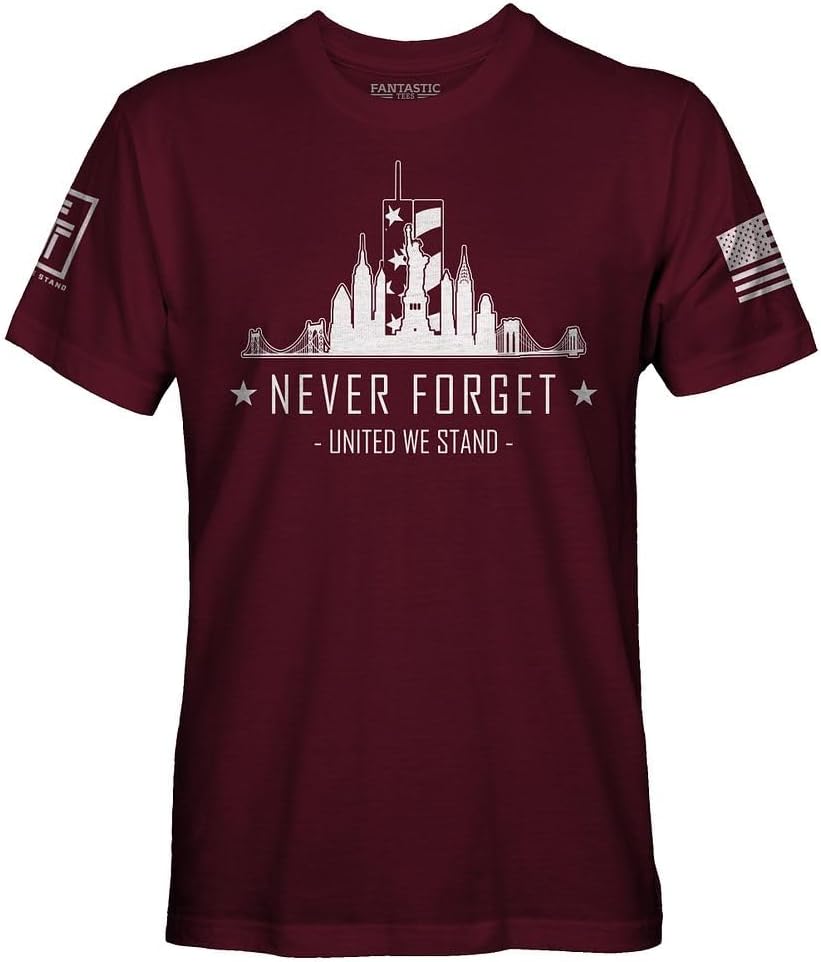 Fantastic Tees Never Forget 9 11 Memorial Men's Patriotic T-Shirt - Maroon - Shirt