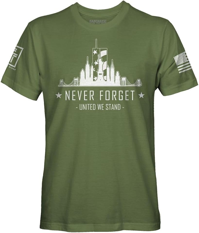 Fantastic Tees Never Forget 9 11 Memorial Men's Patriotic T-Shirt - Military Green - Shirt