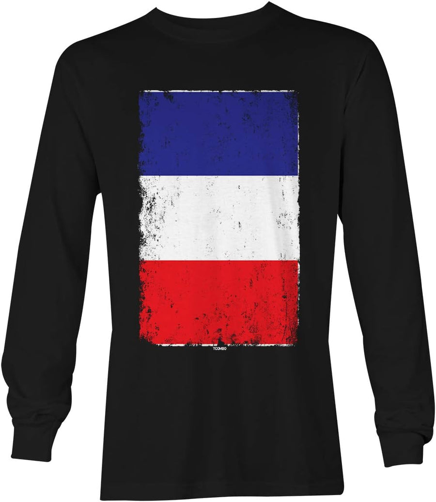 Distressed France Flag - French Paris Heritage Unisex Long Sleeve Shirt - Black