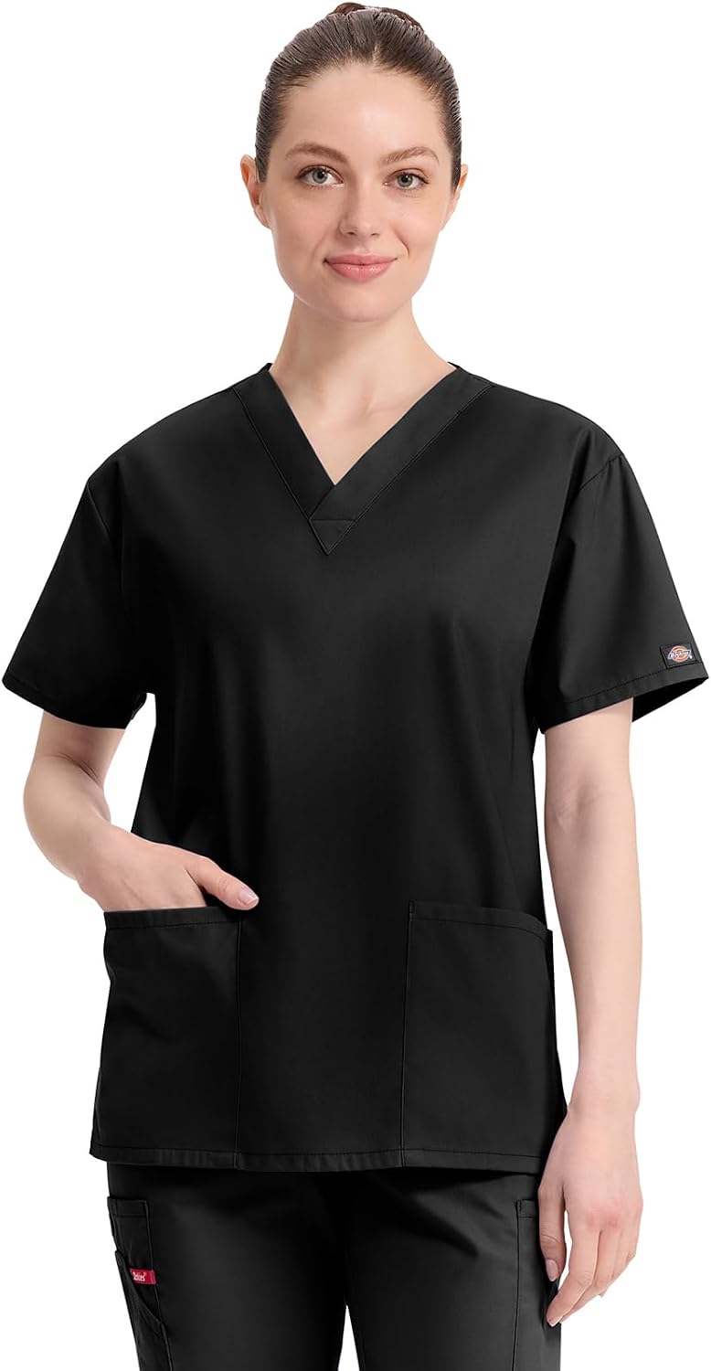 Dickies EDS Signature Scrubs Tops for Women V-Neck Modern Classic Fit - Black