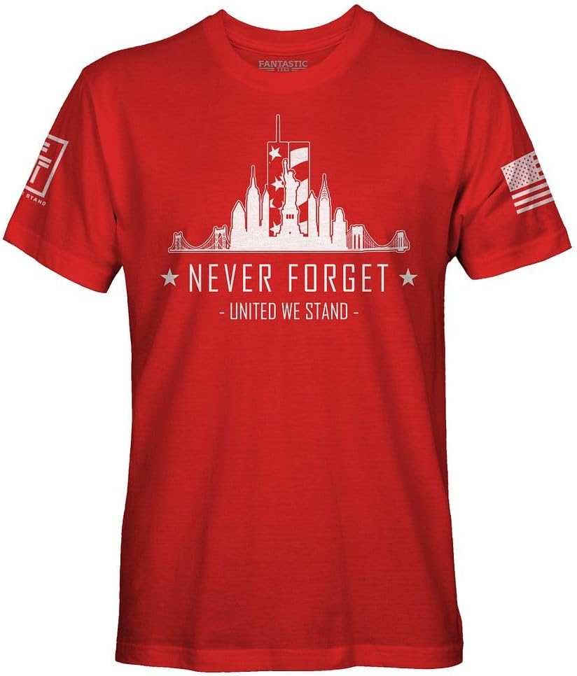 Fantastic Tees Never Forget 9 11 Memorial Men's Patriotic T-Shirt - Red - Shirt