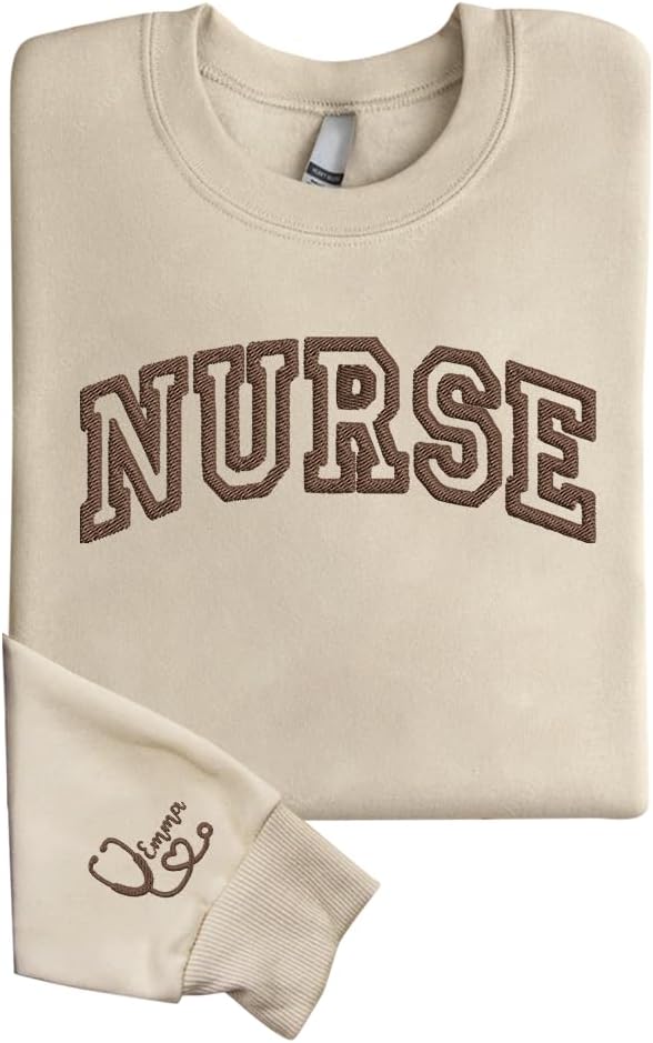 GodLover Personalized Embroidered Sweatshirt With Name On Sleeve, Nurse Gift For Women, RN LPN CNA Gift - Ds4