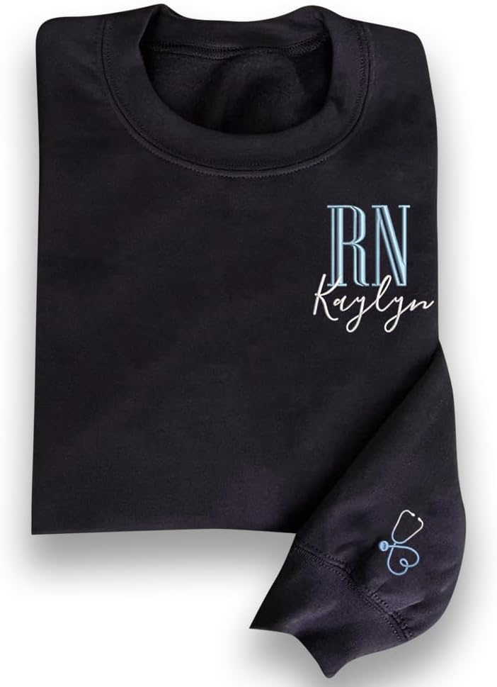 GodLover Personalized Embroidered Sweatshirt With Name On Sleeve, Nurse Gift For Women, RN LPN CNA Gift - Ds1