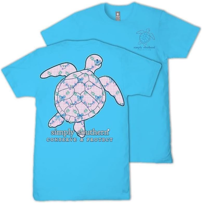 Simply Southern Blue Bows - Floral - Turtle - Conserve & Protect - Adult T-Shirt - Adult Lagoon Blue