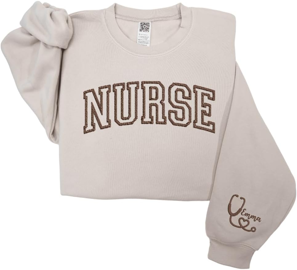 GodLover Personalized Embroidered Sweatshirt With Name On Sleeve, Nurse Gift For Women, RN LPN CNA Gift - Ds6