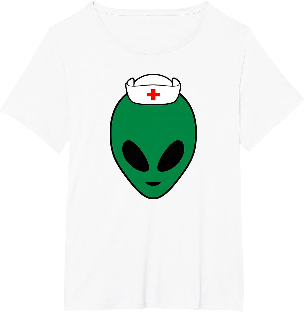 Cool Green Alien Head with Nurse's Hat Funny - Nurse Alien T-Shirt - White