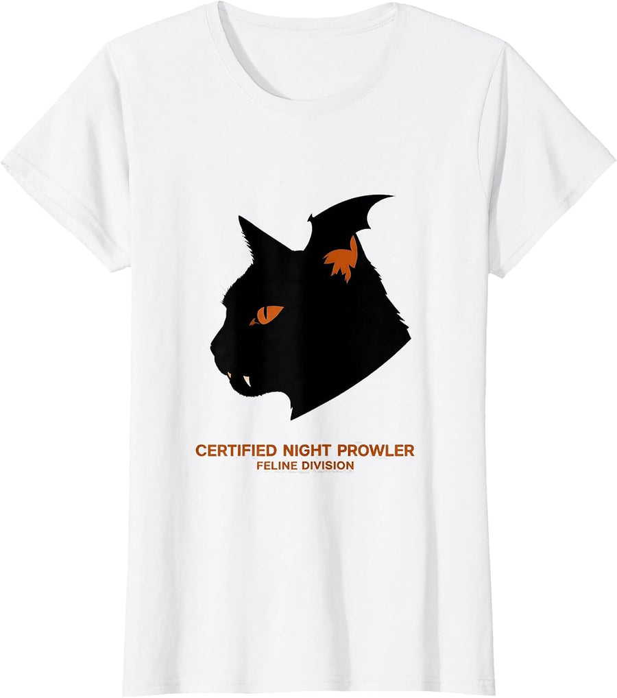 Women's Certified Night Prowler, Feline Division Funny T-Shirt - White