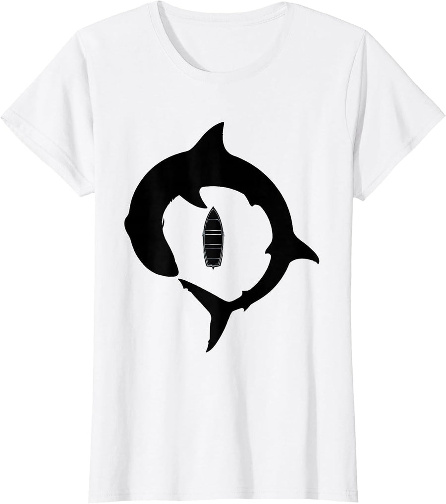 Women's Shark Beneath the Rowboat Sailor Graphic T-Shirt - White