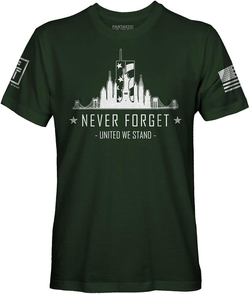 Fantastic Tees Never Forget 9 11 Memorial Men's Patriotic T-Shirt - Forest Green - Shirt