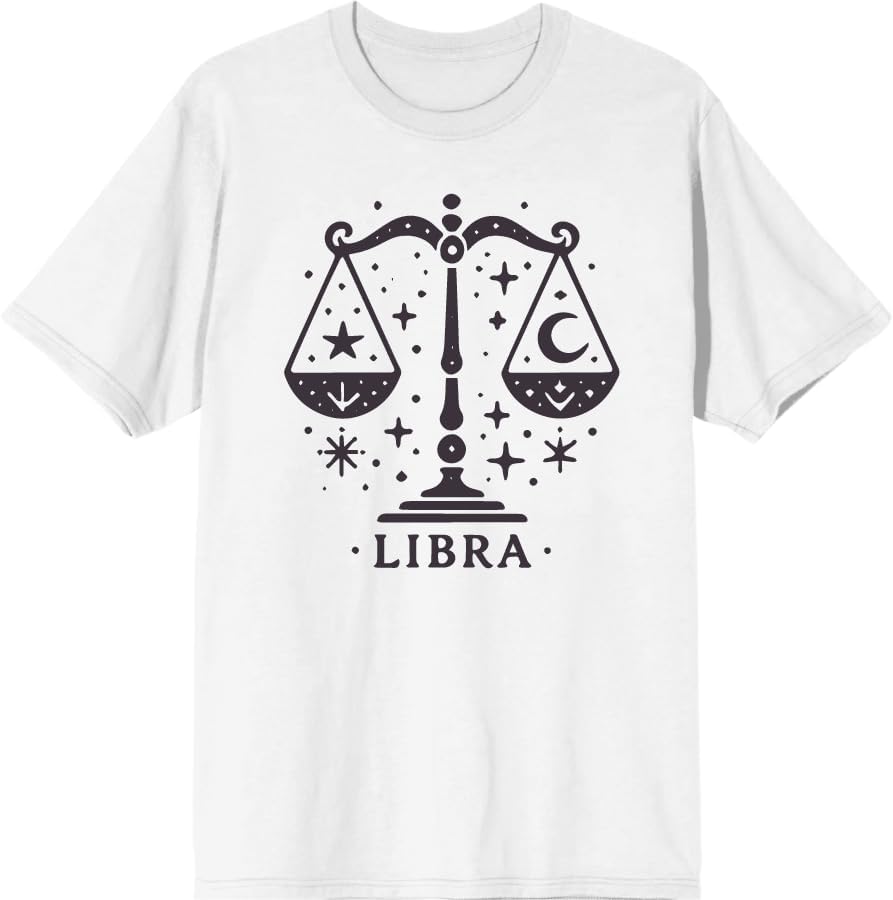 Libra Zodiac Sign Adult Crew Neck Short Sleeve Tee - White