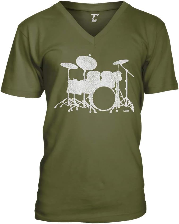 Drumset Silhouette - Drummer Musician Unisex V-Neck T-Shirt - Olive