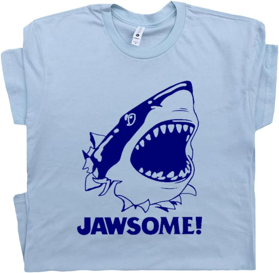 Jawsome T Shirt Funny Great White Shark Cute Awesome Jaws Retro Graphic Tee - Blue