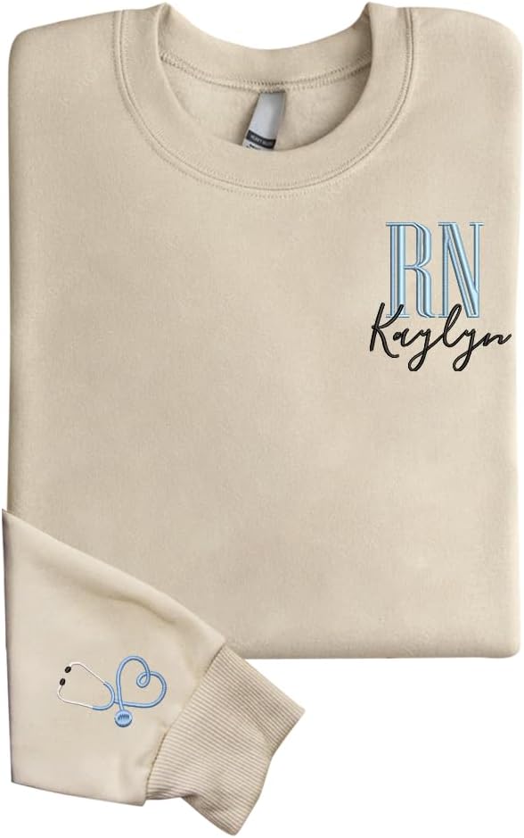 GodLover Personalized Embroidered Sweatshirt With Name On Sleeve, Nurse Gift For Women, RN LPN CNA Gift - Ds3