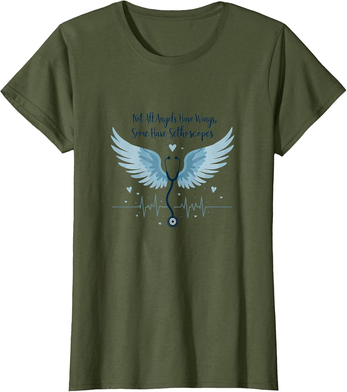 Nursing Angel Stethoscope Gift | Medical Staff Honor T-Shirt - Olive Green