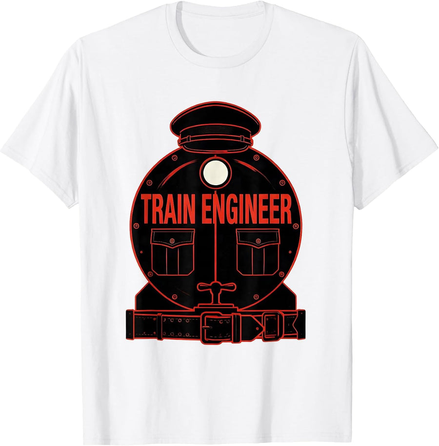 Men's Train Engineer Rail Uniform Costume Halloween T-Shirt - White