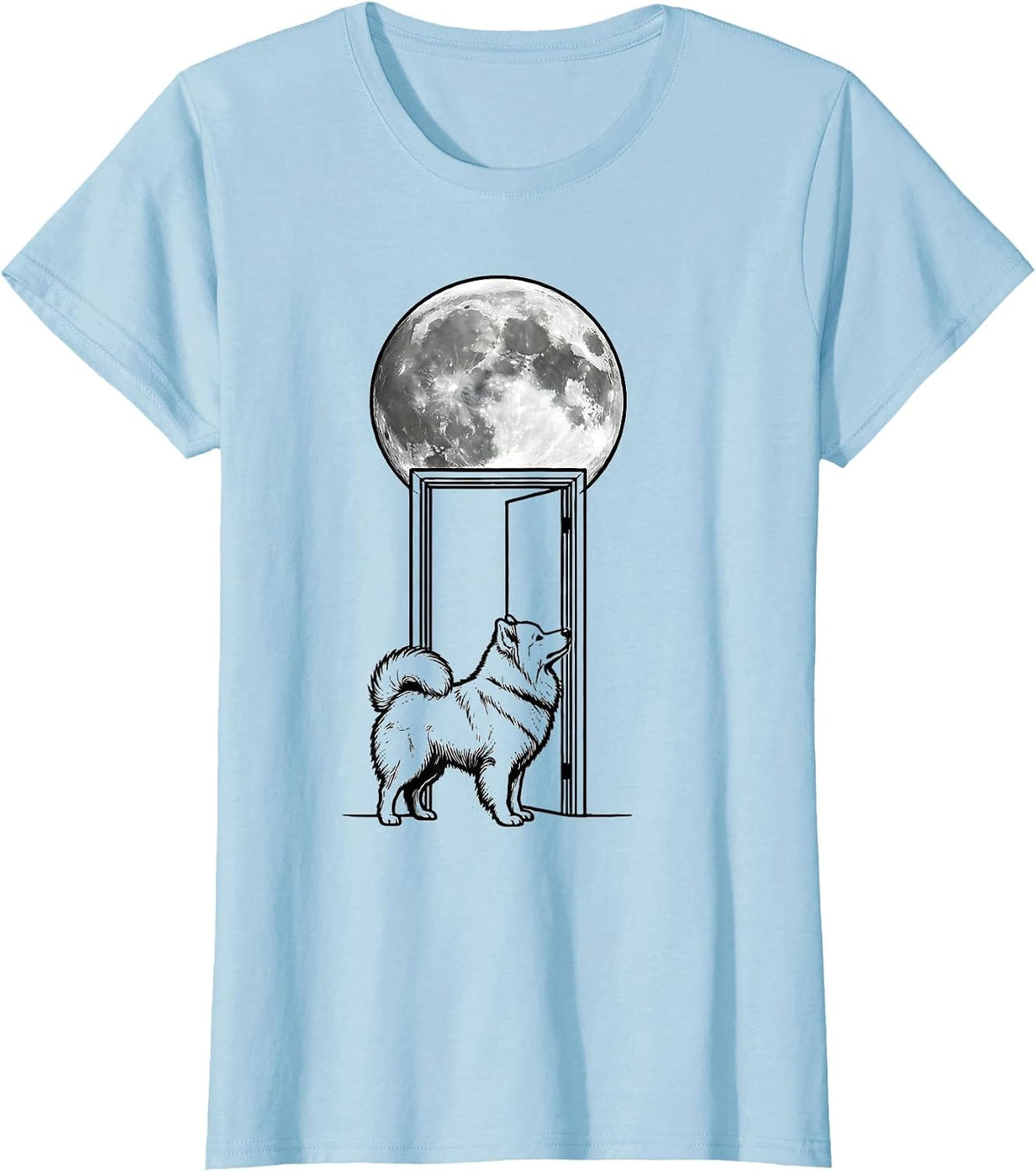 Samoyed Howling at the Moon Retro Dog Breed Portrait T-Shirt - Baby Blue