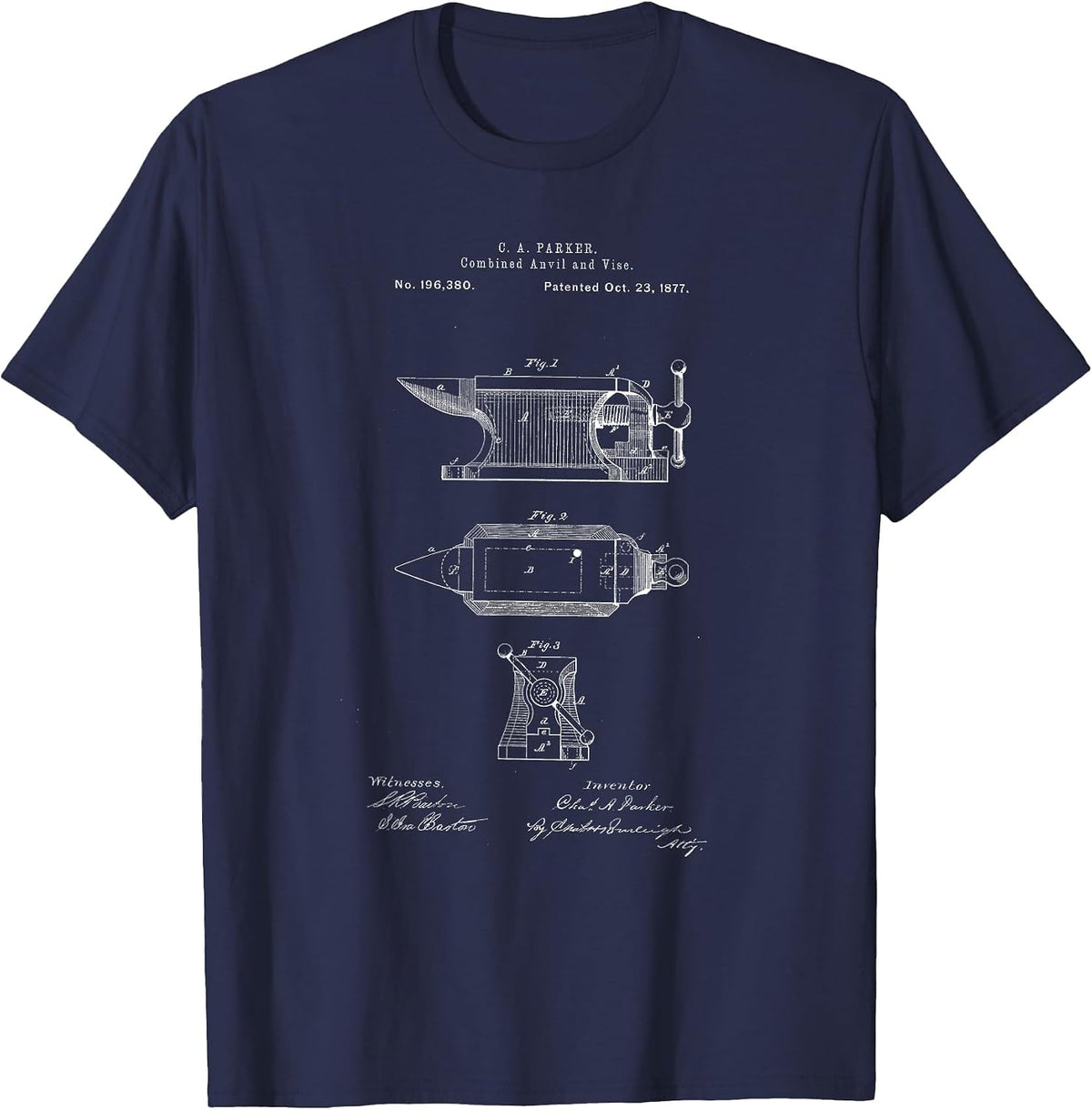 Antique Blacksmith Anvil Patent Print T-Shirt - Navy Blue