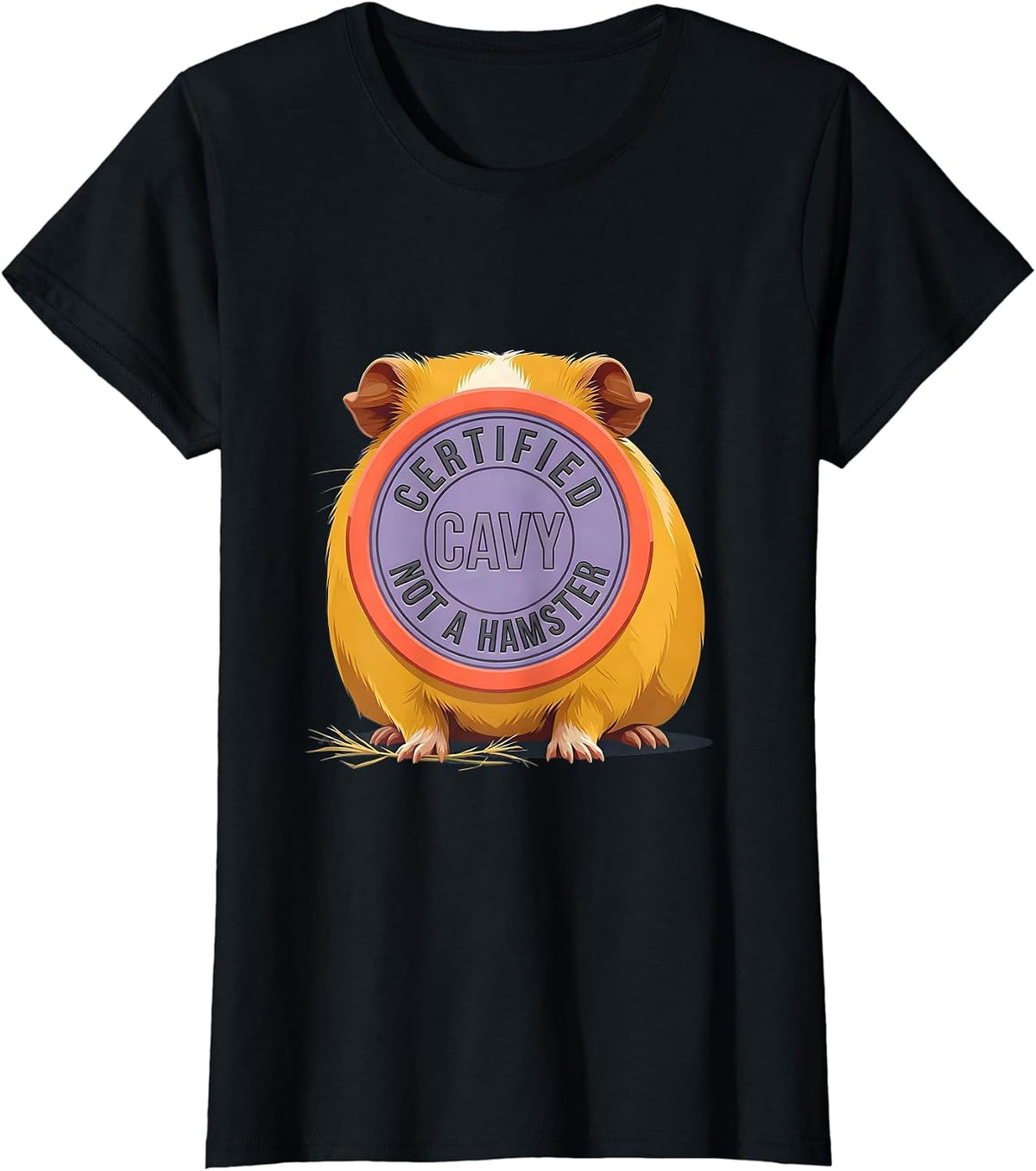 Certified Cavy, Not A Hamster Funny Pig Lover Novelty Humor T-Shirt - Black