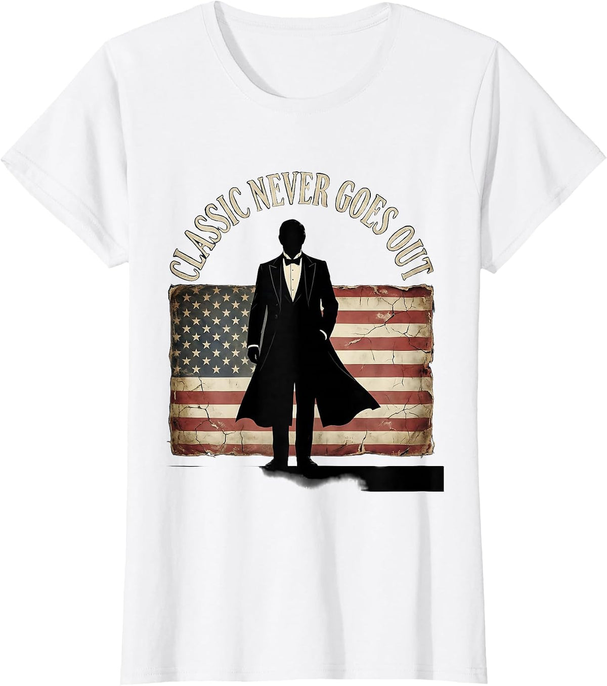 Women's Classic Never Goes Out Tuxedo Graphic Design T-Shirt - White