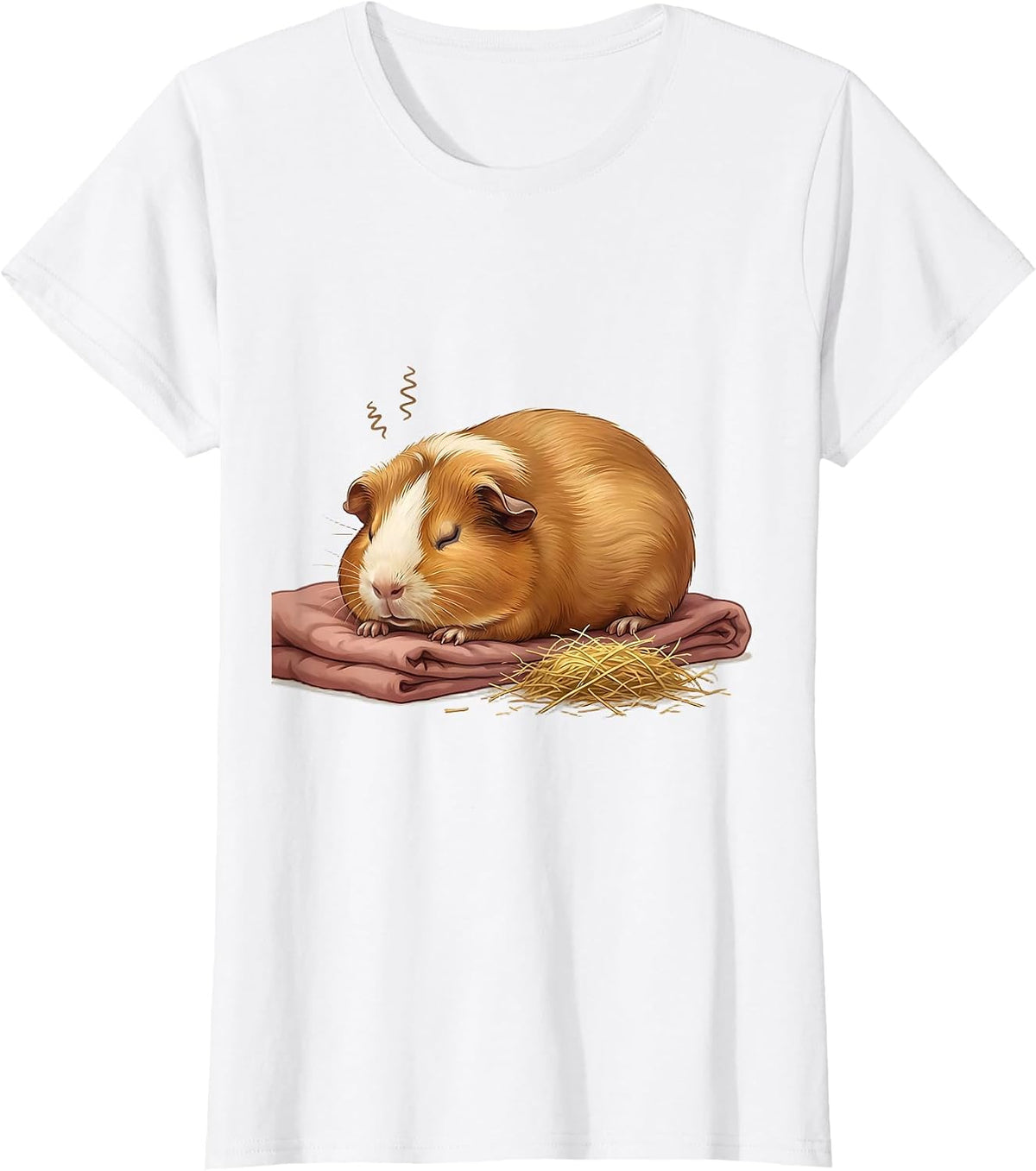 Women's Sleeping Guinea Pig Cozy Animal Lover Pajama Humor T-Shirt - White
