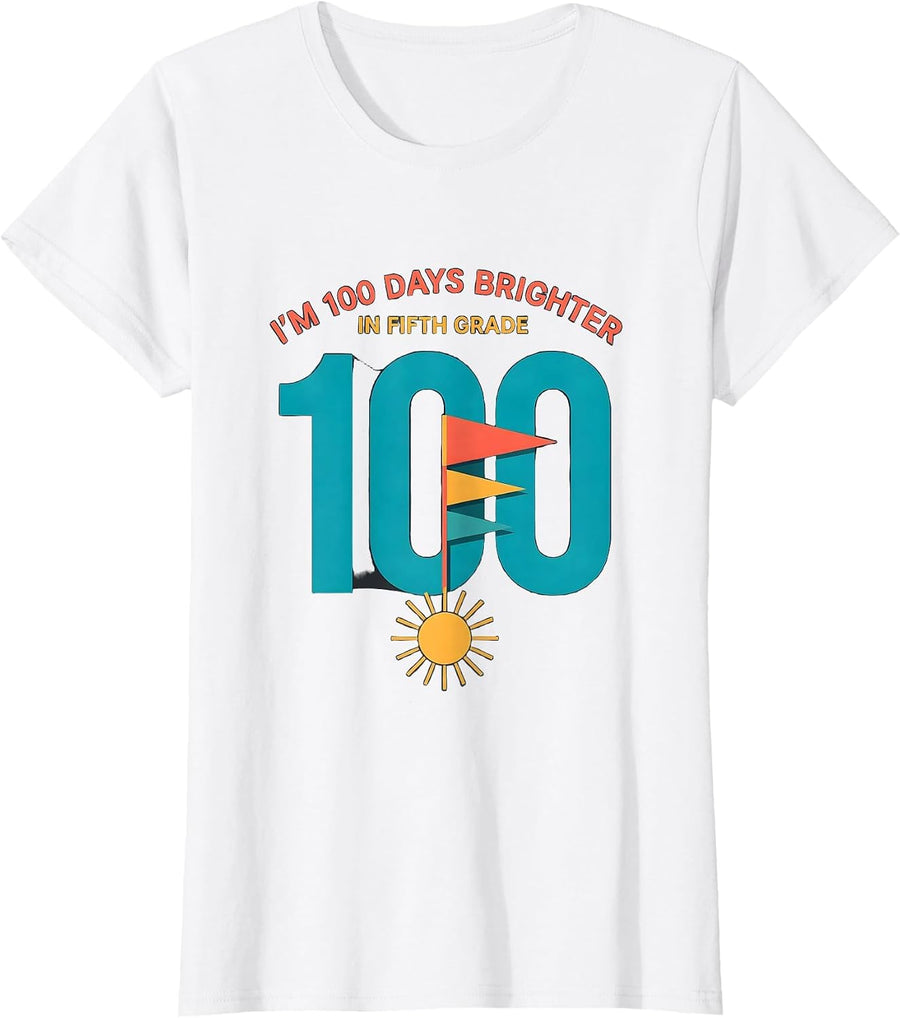 Women's I'm 100 Days Brighter In Fifth Grade Retro 100th Day T-Shirt - White