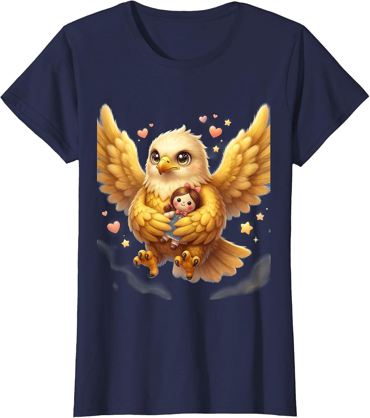 Women's Eagle Protecting the Dolls Graphic Design T-Shirt - Navy Blue