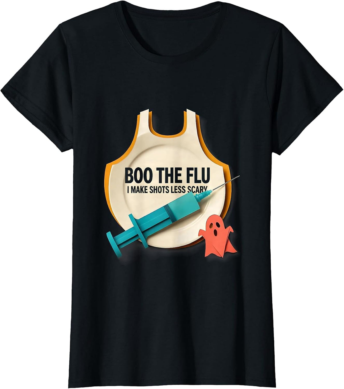 Women's Boo the Flu I Make Shots Less Scary Funny Nurse Halloween T-Shirt - Black