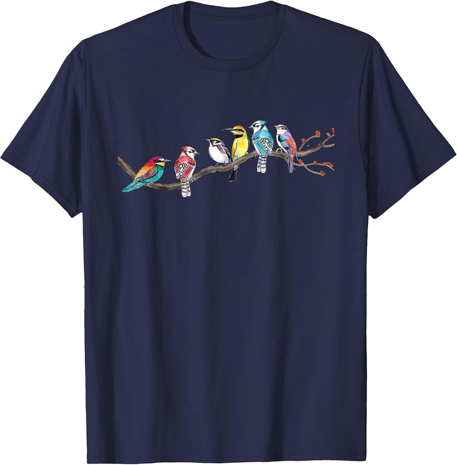 Birds On A Branch - Birding Bird Watching Bird Watcher T-Shirt - Navy Blue