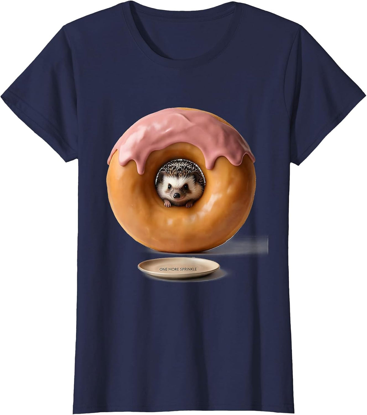 Women's One More Sprinkle Cute Kawaii Hedgehog Animal Character T-Shirt - Navy Blue