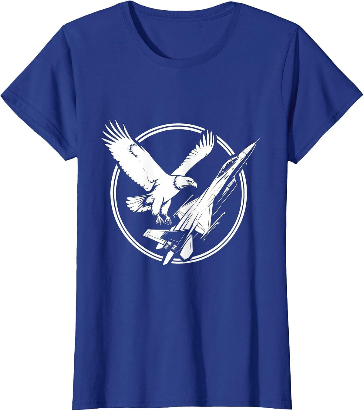 Women's Eagle Soaring With Fighter Jet Graphic Design T-Shirt - Royal Blue