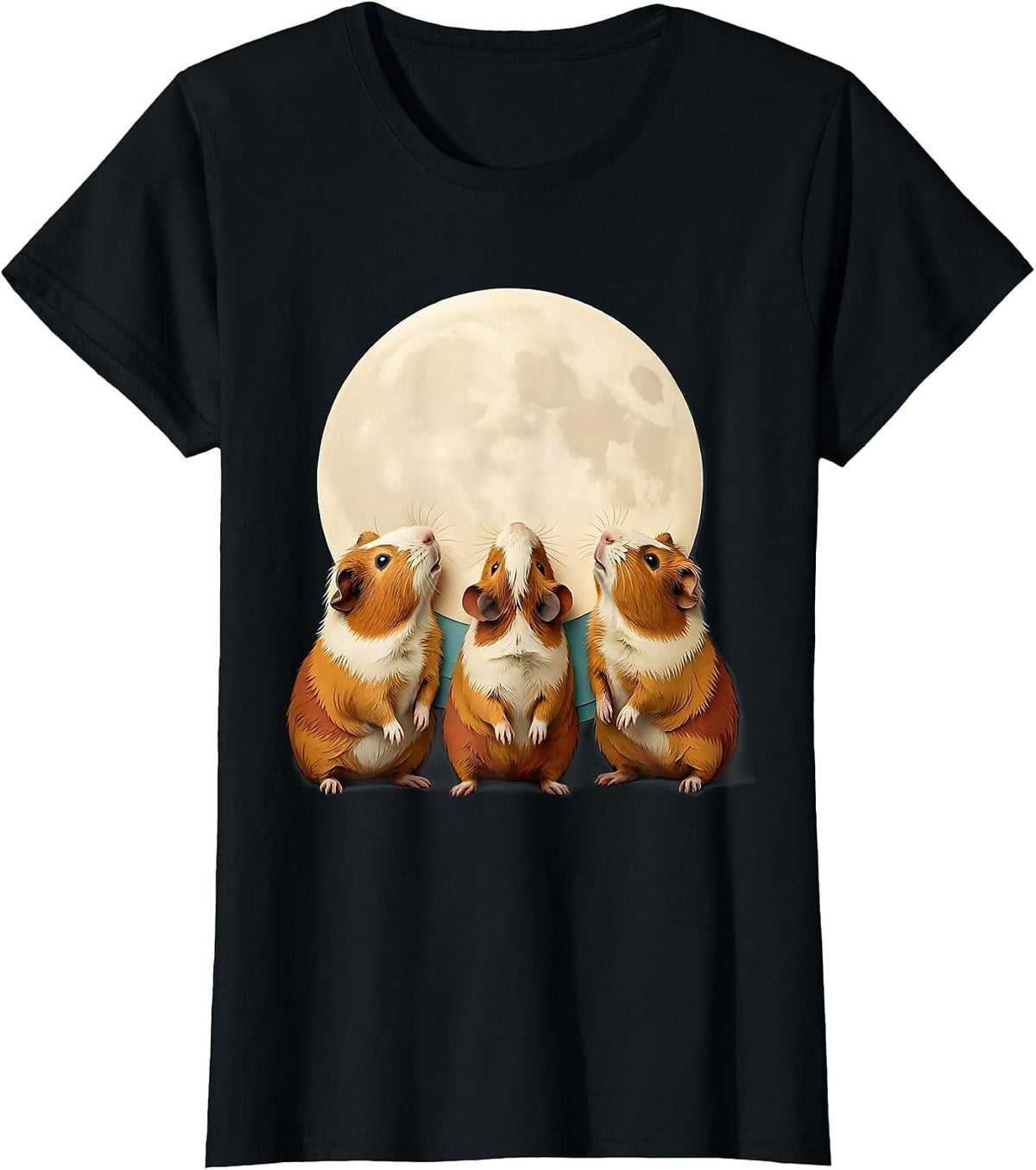 Three Guinea Pigs Howling At The Moon Funny Pet Lover Humor T-Shirt - Black