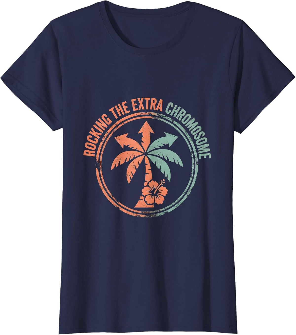 Women's Rocking the Extra Chromosome Awareness Design T-Shirt - Navy Blue