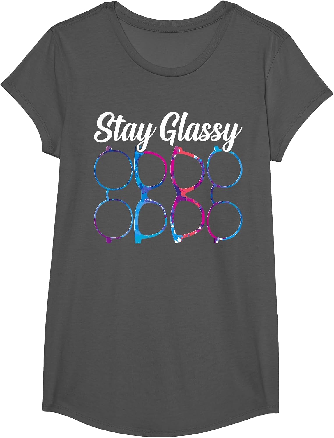 Funny Optometry Eyeglasses Stay Glassy Optometrist Optician T-Shirt - Girls Asphalt Grey