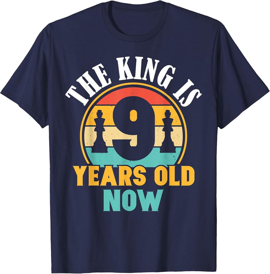 Chess Lover 9th Birthday Chess 9 Years Old Boy Birthday T-Shirt - Navy Blue