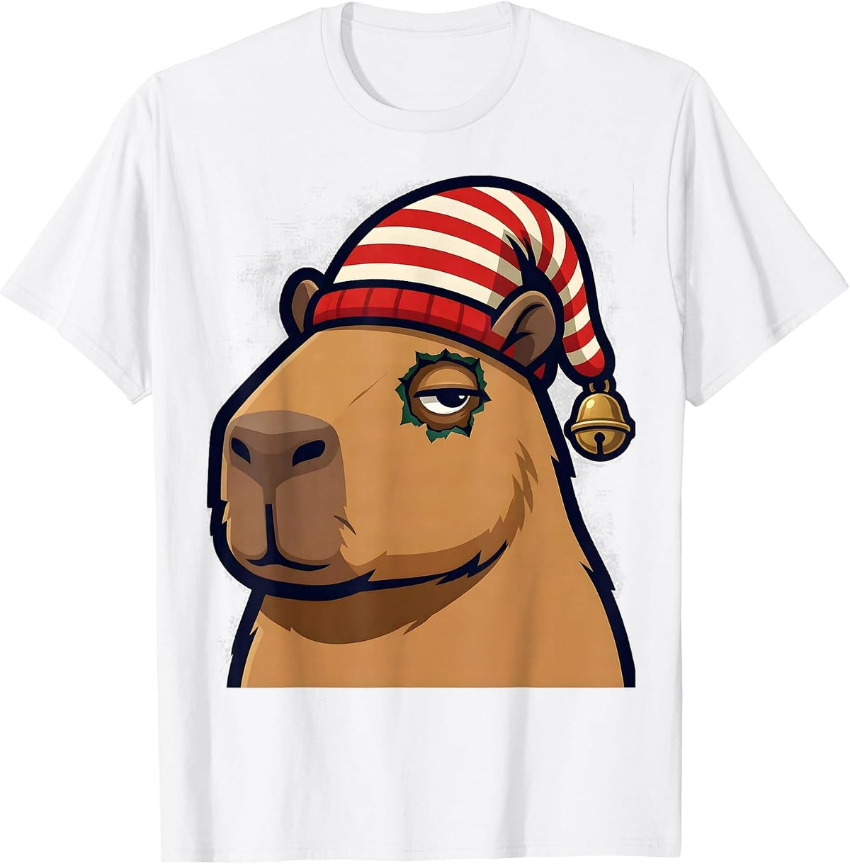 Men's Capybara Mascot Slouch Stocking Christmas Humor Animal Lover T-Shirt - White