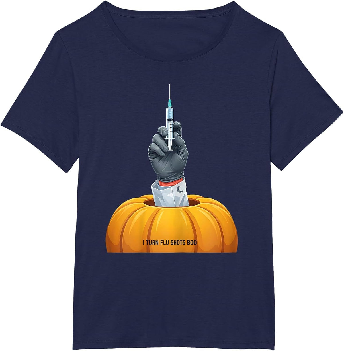 Women's I Turn Flu Shots Boo Funny Nurse Ghost Halloween Vaccine T-Shirt - Navy Blue
