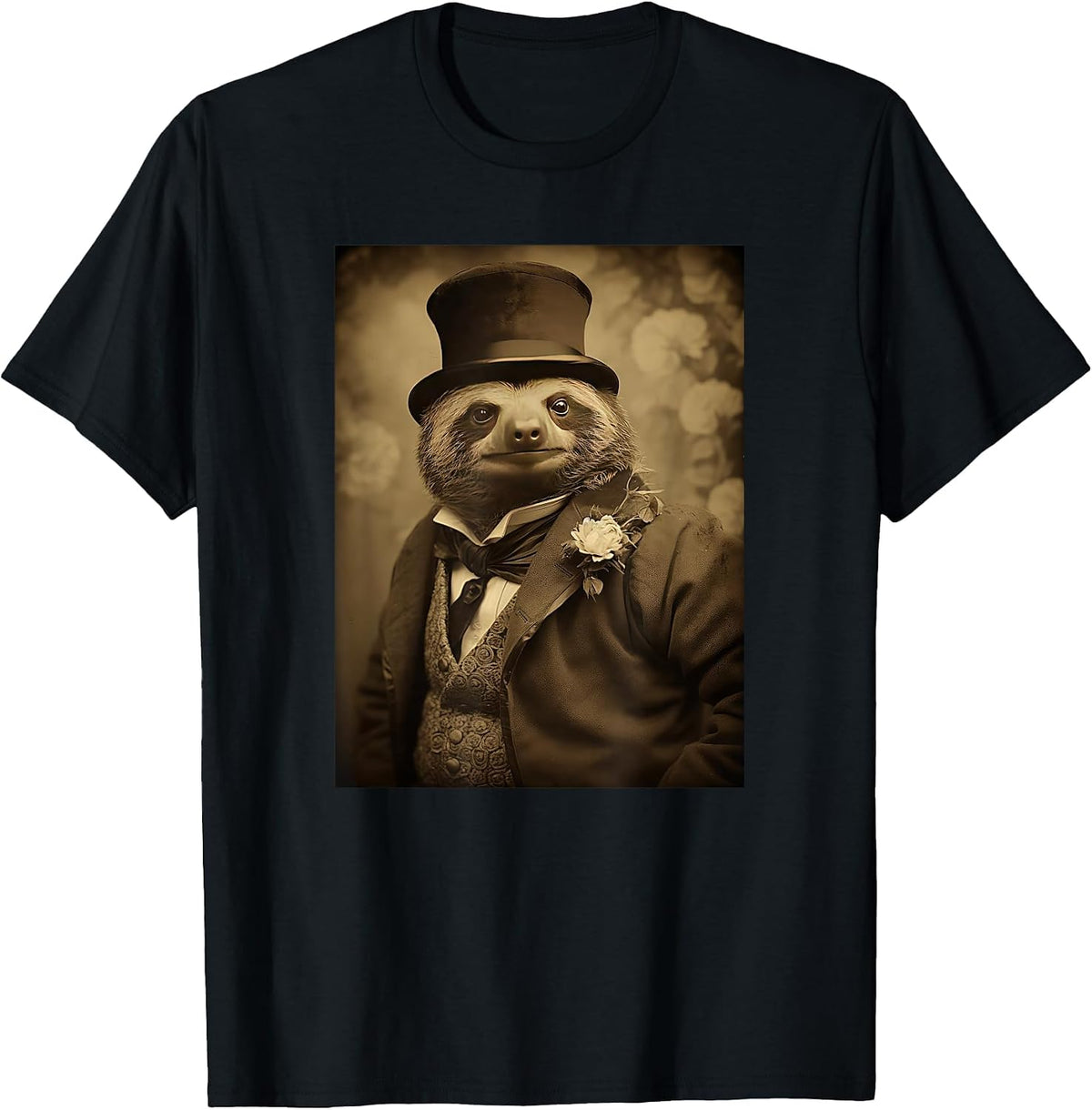 Funny Sloth Photo Victorian Animal Sloth T-Shirt - Black