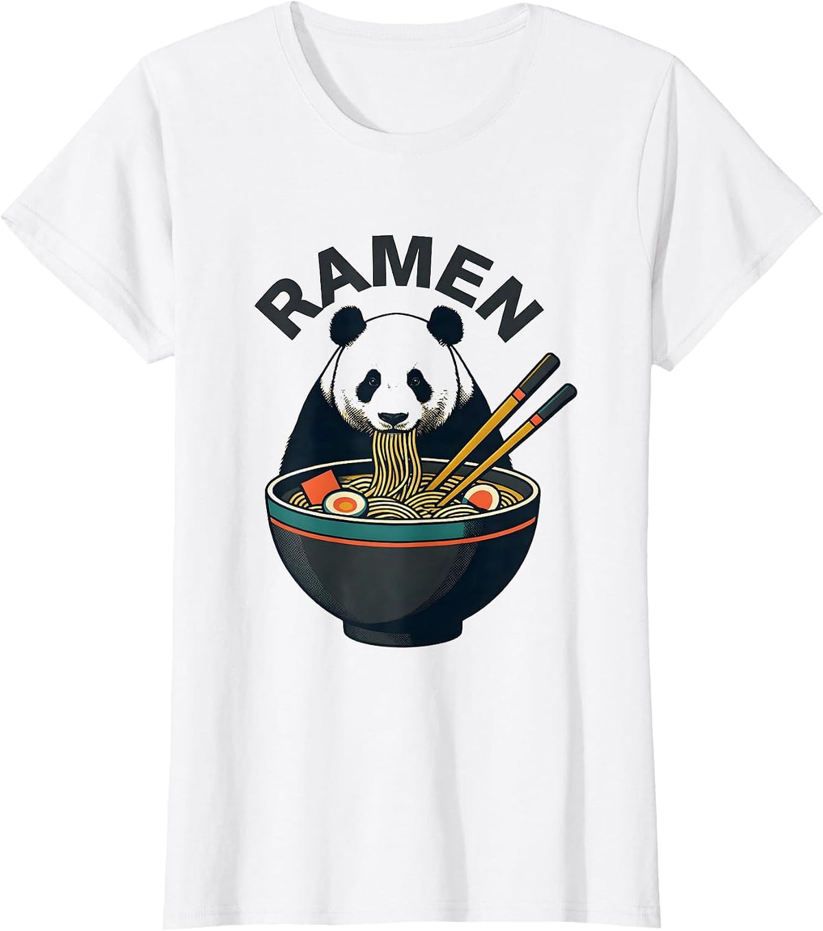 Women's Ramen Cute Panda Eating Kawaii Anime Animal Humor T-Shirt - White