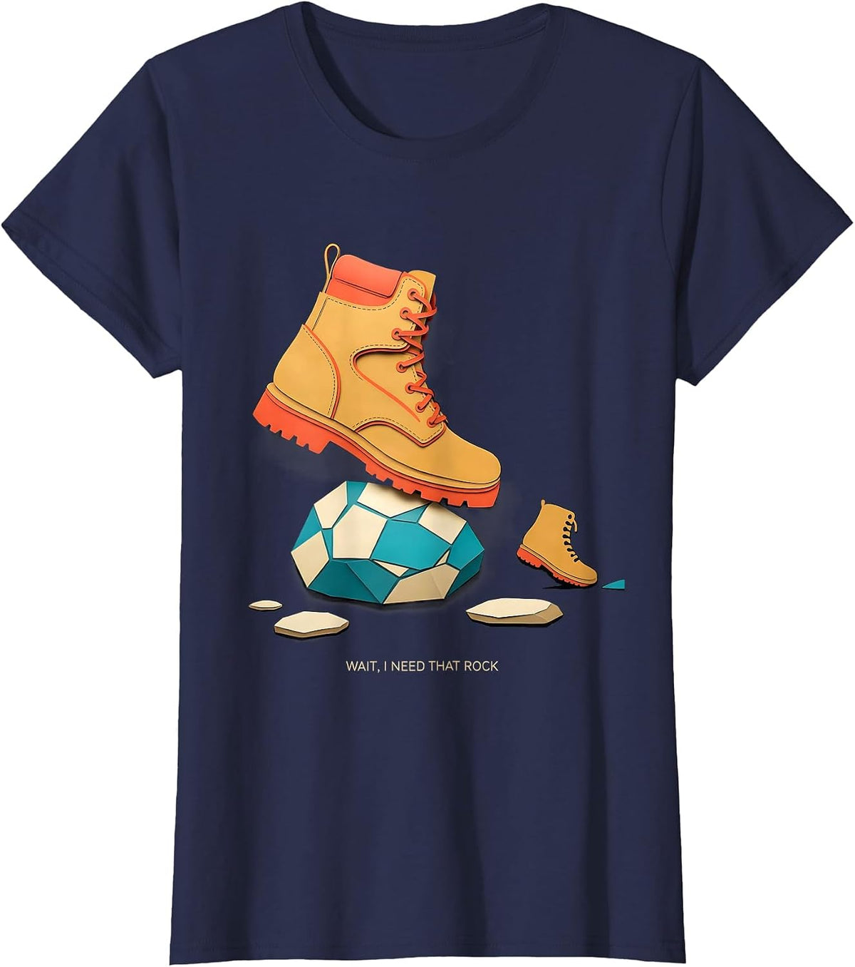 Women's Wait I Need That Rock Funny Rock Collector Geology T-Shirt - Navy Blue